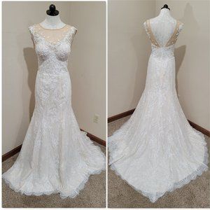 Elena Morar House Couture Illusion fit and flare wedding gown dress US 12 beaded
